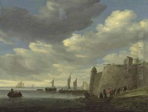 A River Estuary With Figures A River Estuary With Figures
