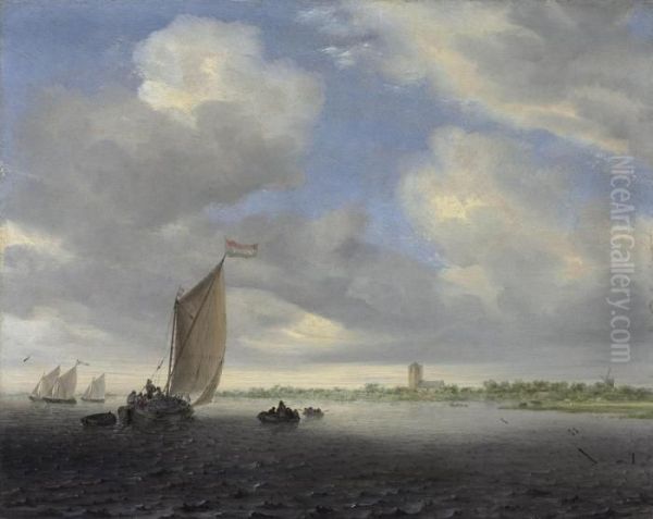 A Wijdship And Other Small Dutch Vessels On An Estuary - view 1