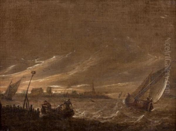 Pecheurs Sur Une Mer Agitee - view 1