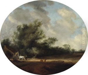 Landschaft Mit Bauerngehoft Flusslandschaft Mit Fahre by Salomon van Ruysdael