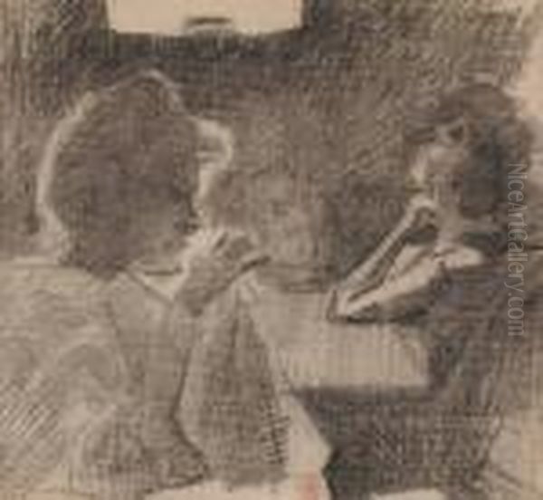 Deux Femmes Assises, L````````une Cousant - view 1