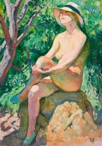 Nude With Crossed Legs In A Panama Hat by Theo van Rysselberghe