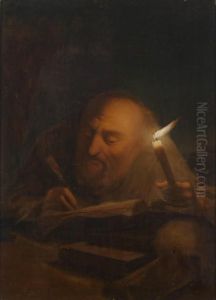 Saint Jerome In His Study By Candlelight by Godfried Schalcken