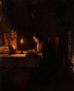 Lekture Bei Kerzenlicht by Petrus van Schendel