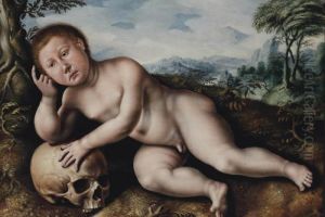 A Young Boy Musing, With A Skull In A Landscape by Jan Van Scorel