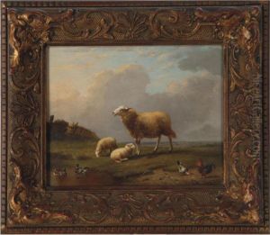 Sheep, Ducks And Chicken In A Pasture by Franz van Severdonck