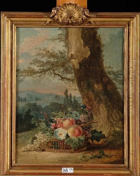 Panier De Fruits Et De Fleurs Au Pied D""un Arbre - view 1