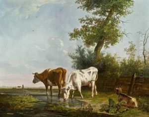 Zwei Kuhe Und Eine Ziege An Einem Gewasser Zwei Kuhe Und Eine Ziege An Einem Gewasser