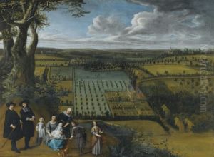 A Family Portrait Said To Be Of
The Van Der Witte Family, Depicted On A Rise Overlooking Their Estate by Gillis van Tilborgh