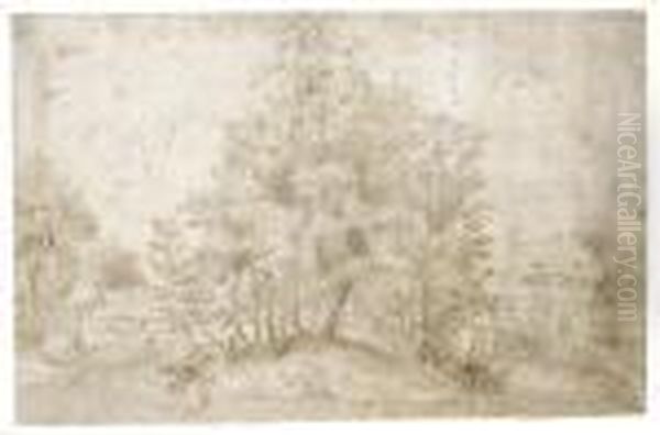 Landscape With Riverside Buildings Behind A Clump Of Trees - view 1