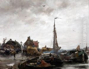 Afgemeerde Schepen Op De Rotterdamse Kade