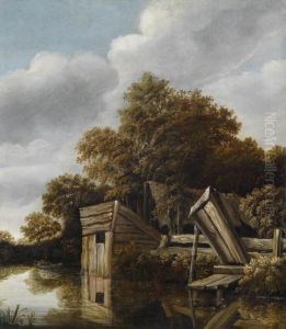 A Farmhouse By A River by Roelof van Vries