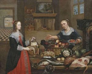 Kucheninterieur Mit Einer Dame Und Einer Dienstmagd