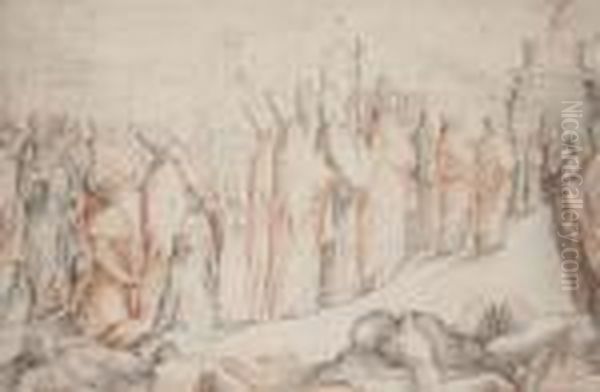 Saint Gregory The Great Staying 
The Plague By Leading A Religious Procession To The Castel Sant' Angelo,
 Rome With Inscription 'vanni' And With Further Inscriptions 
'giovapaulo Pelani', 'vanius' And 'monte Tane [?] Pacieno E Capucini 
Nero Tonaca B - view 1
