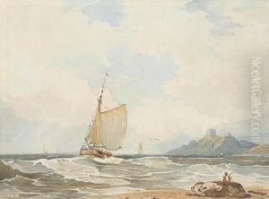 Fishing Boats Running Inshore Off Bamburgh Castle, Northumberland by John Varley