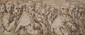 A Frieze Showing The Heads Of A Group Of Men