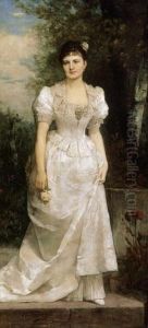White - Dressed Lady Holding A Flower by Gyorgy the Elder Vastagh