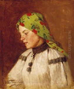 Woman In Green Head-scarf by Gyorgy the Elder Vastagh