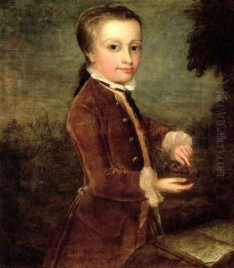 Portrait of Wolfgang Amadeus Mozart (1756-91) aged eight, holding a bird's nest by Johann Zoffany