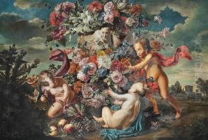 Putti Decorating An Urn