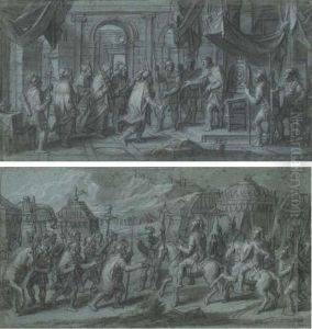 Avec Inscriptions 'cesar Etant 
Entre Dans Rome Avec Son Armee Pompee S'enfuit Par La Mer, Tous Les Rois
 Et Les Grand Seigneurs Viennent Se Ranger Sous Ses Ordres.' by Francois Verdier