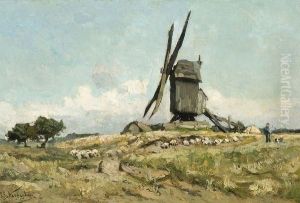 Paysage Avec Berger Pres D'un Moulin by Isidore Verheyden