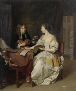 An Elegant Couple Making Music In An Interior by Jan Verkolje