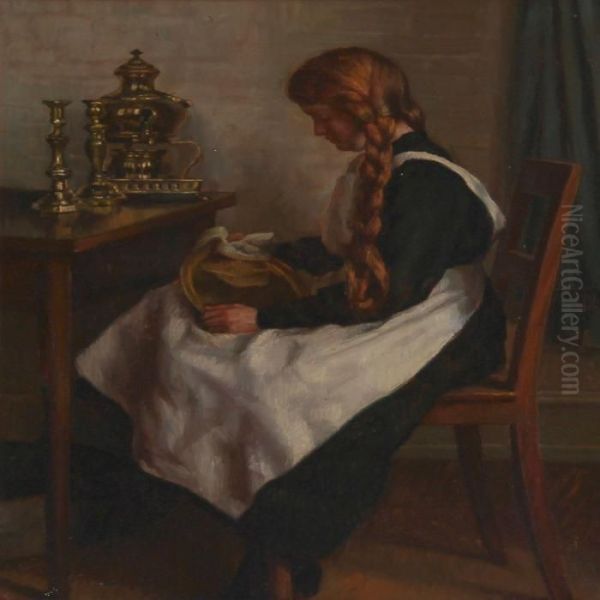 A Girl Polishing Brass - view 1