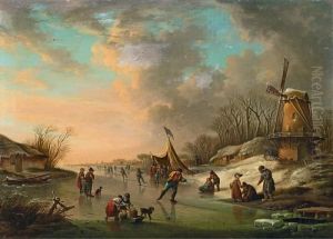 Kanallandschaft Mit Schlittschuhlaufern by Andries Vermeulen