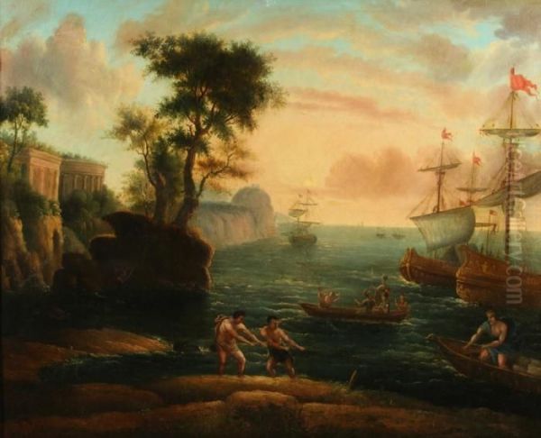 Coastal Scene With Figures Bringing Boat To Shore - view 1