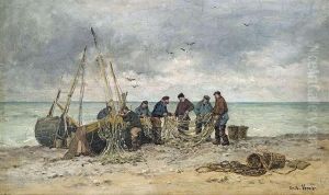 Fishermen Emptyingnets. by Emile Louis Vernier