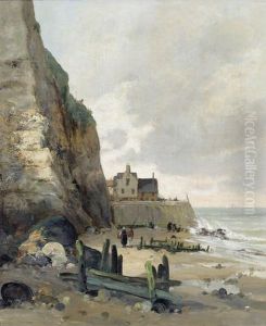 Felsige Kustenpartie In Der Normandie Mit Figurenstaffage by Emile Louis Vernier