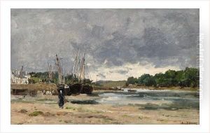 Port Breton A Maree Basse (probablement Concarneau) by Emile Louis Vernier