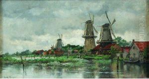Moulins Et Canaux En Hollande by Emile Louis Vernier