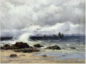 Coup De Vent Sur La Flottille De Peche En Manche by Emile Louis Vernier