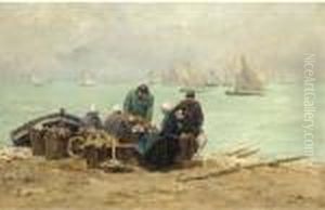 Fisherfolk At Isigny by Emile Louis Vernier