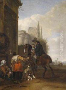 A Horseman And His Child Taking A Rest With A Gypsy Family