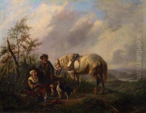 Landschaft Mit Rastender Bauernfamilie Und Pferd by Wouterus Verschuur
