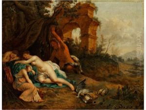Pan Belauscht Die Schlafenden Jagdnymphen by Daniel Vertangen