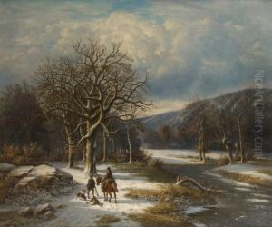 Conversation De Chasseurs Dans
Un Paysage Hivernal by Louis Pierre Verwee