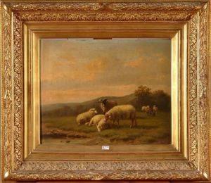 Moutons Au Pre by Louis Pierre Verwee
