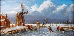 Winter Landscape Scene by Louis Pierre Verwee