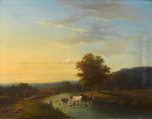 Cattle Crossing A River; Returning From Pasture by Louis Pierre Verwee