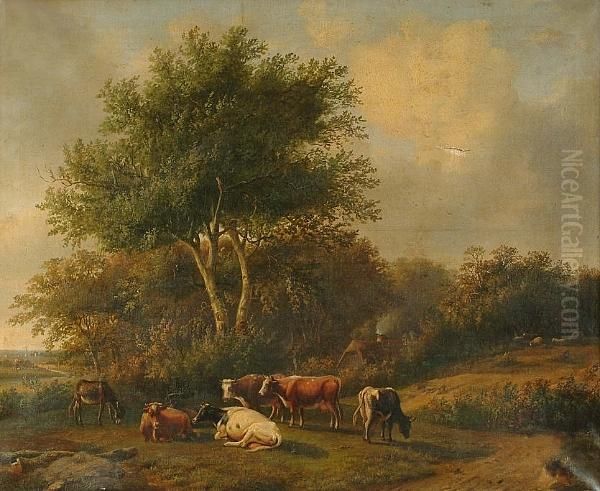 Cattle Grazing In A Wooded Landscape - view 1