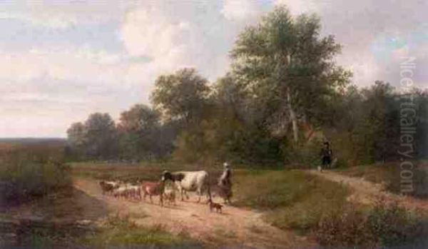 Cattle And Drover On A Country Road - view 1