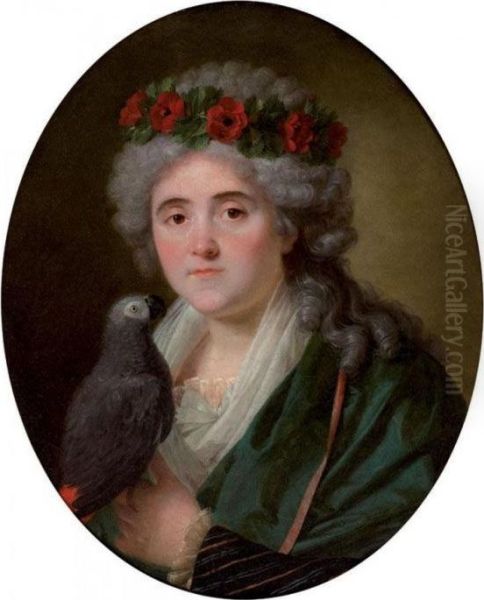 Portrait De Femme Au Perroquet Et A La Couronne De Coquelicot - view 1