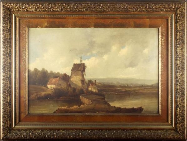 River Landscape With Windmill - view 1