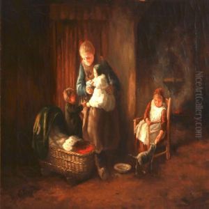 Interior With A Grandfather And Children by Jan Victors