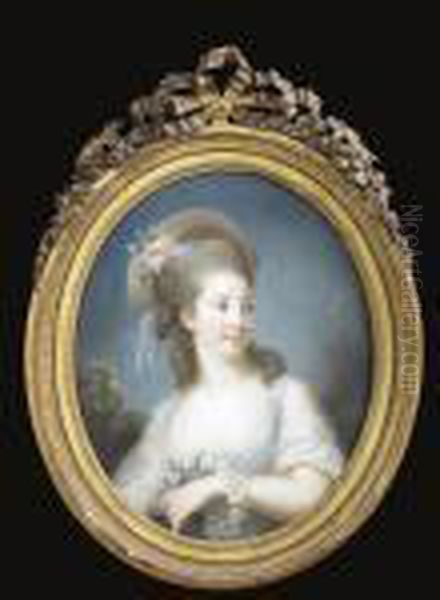 Portrait Of A Young Lady,
Half-length, Wearing A Hat Trimmed With Flowers And Holding A Rose
Garland - view 1