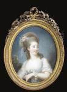 Portrait Of A Young Lady, 
Half-length, Wearing A Hat Trimmed With Flowers And Holding A Rose 
Garland